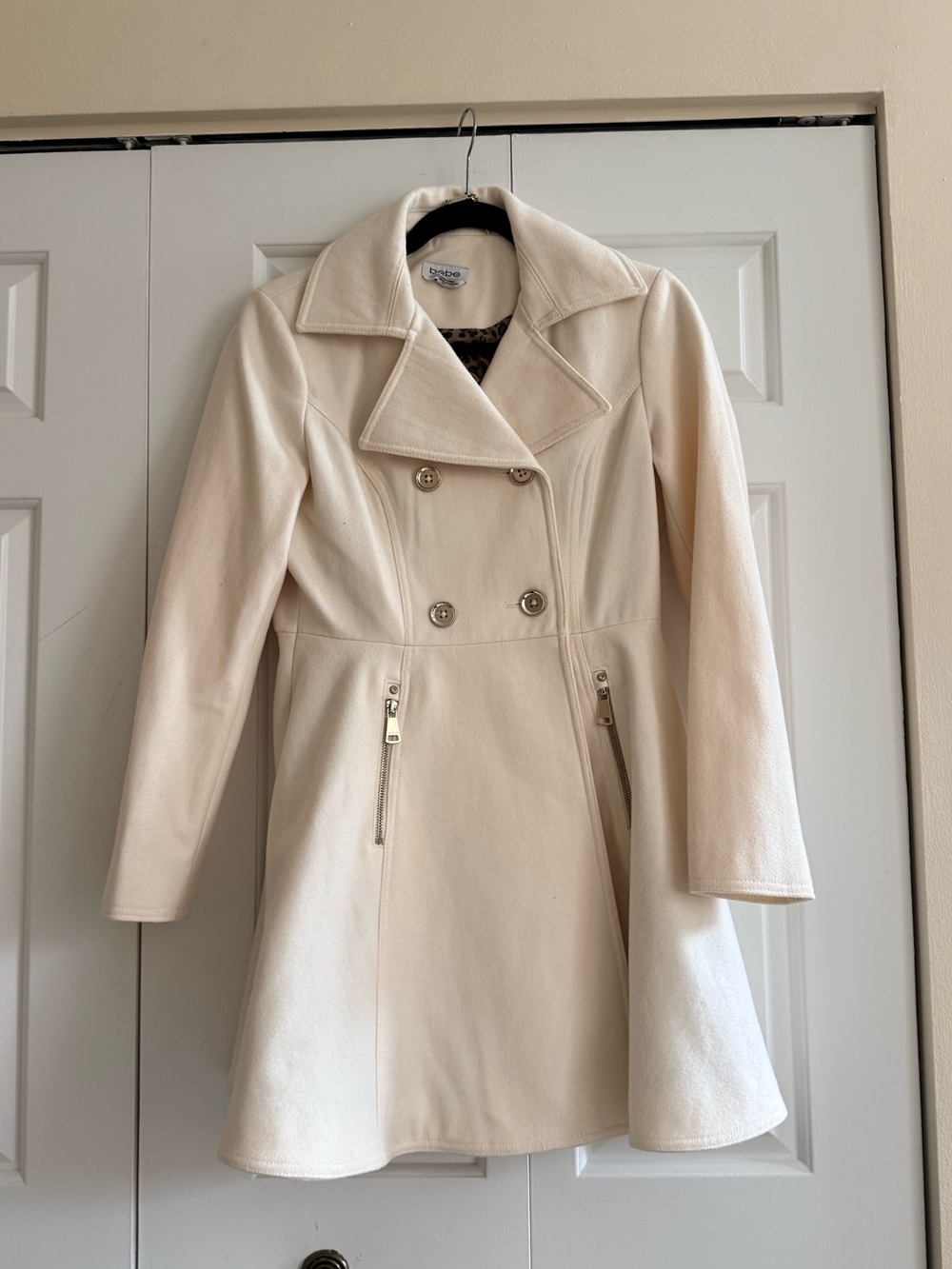 bebe Cream Double-Breasted Trench Coat